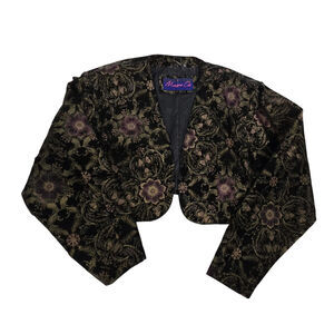 Vintage 80s Midnight Oil Floral Leather Bolero Jacket Womens Large Retro Unique